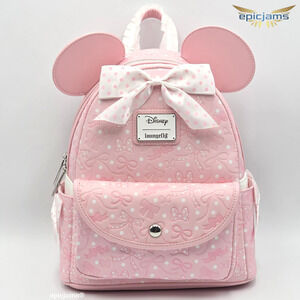 Loungefly Disney Minnie Mouse Debossed Bows Pink Mini Backpack New